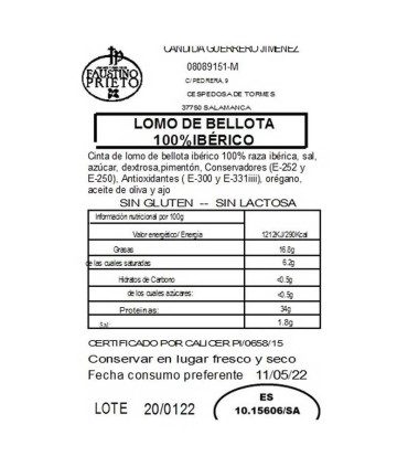 ingredientes Lomo de Bellota 100%  Ibérico