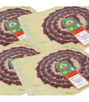 Detail von Bellota Schulter 50% iberisch in Scheiben geschnitten