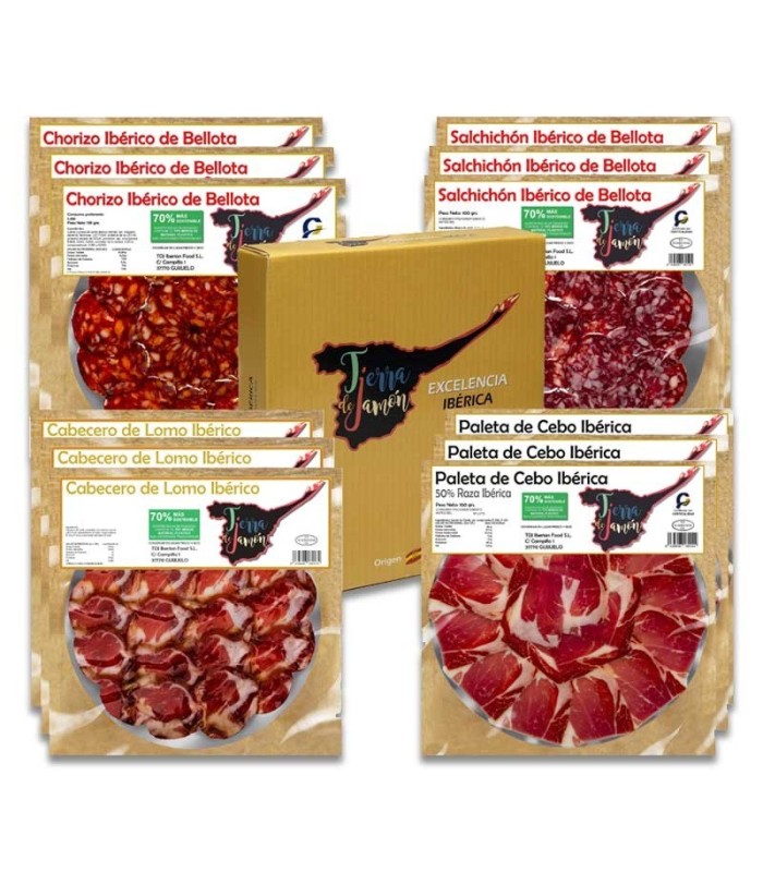 Scatola di salsicce iberiche alimentate con ghiande