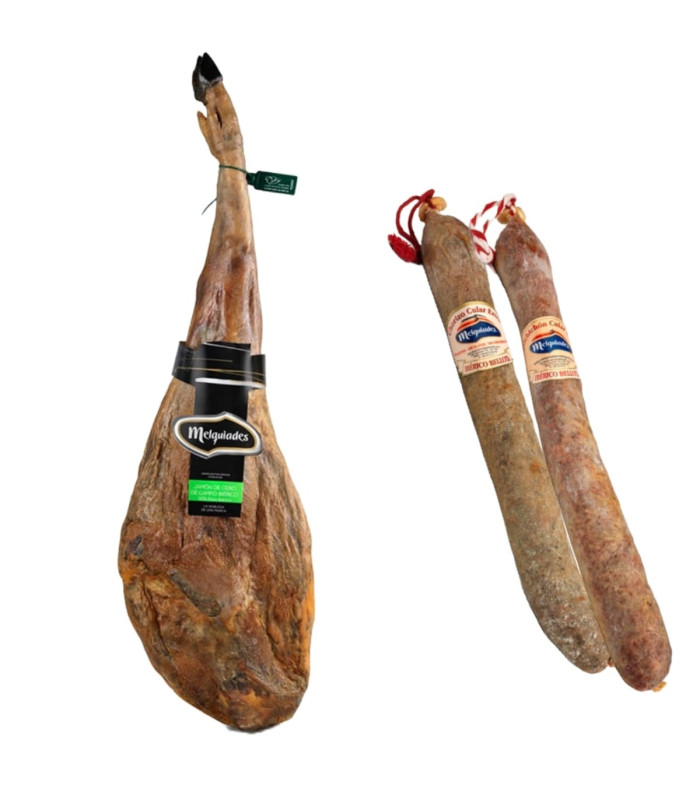 Coș de Crăciun cu câmp Jamón De Cebo 50% Ibérico. Melquiades