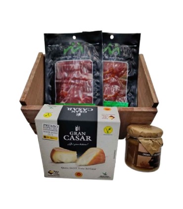 Gourmet Ibérico Lot mit Torta del Casar und Kastaniencreme.