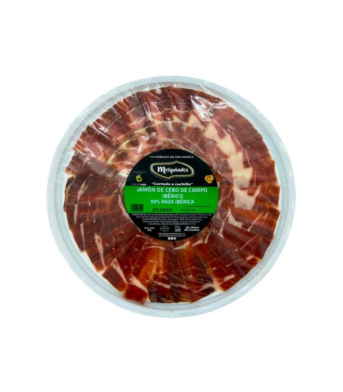 Country ham cebo 50% Ibérico with a knife - Jamón Ibérico sliced - - 5